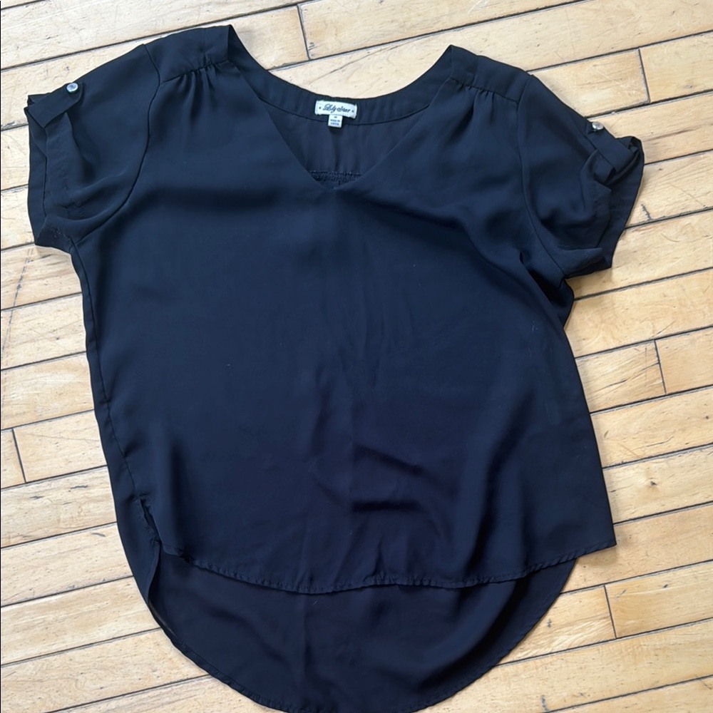 Lily Star Black Short Sleeve Relaxed Blouse